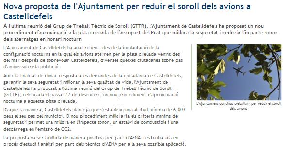 Noticia publicada en la web municipal del Ayuntamiento de Castelldefels (ELCASTELL.ORG) sobre la celebraci�n de la reuni�n 17 del GTTR (18 diciembre 2009)